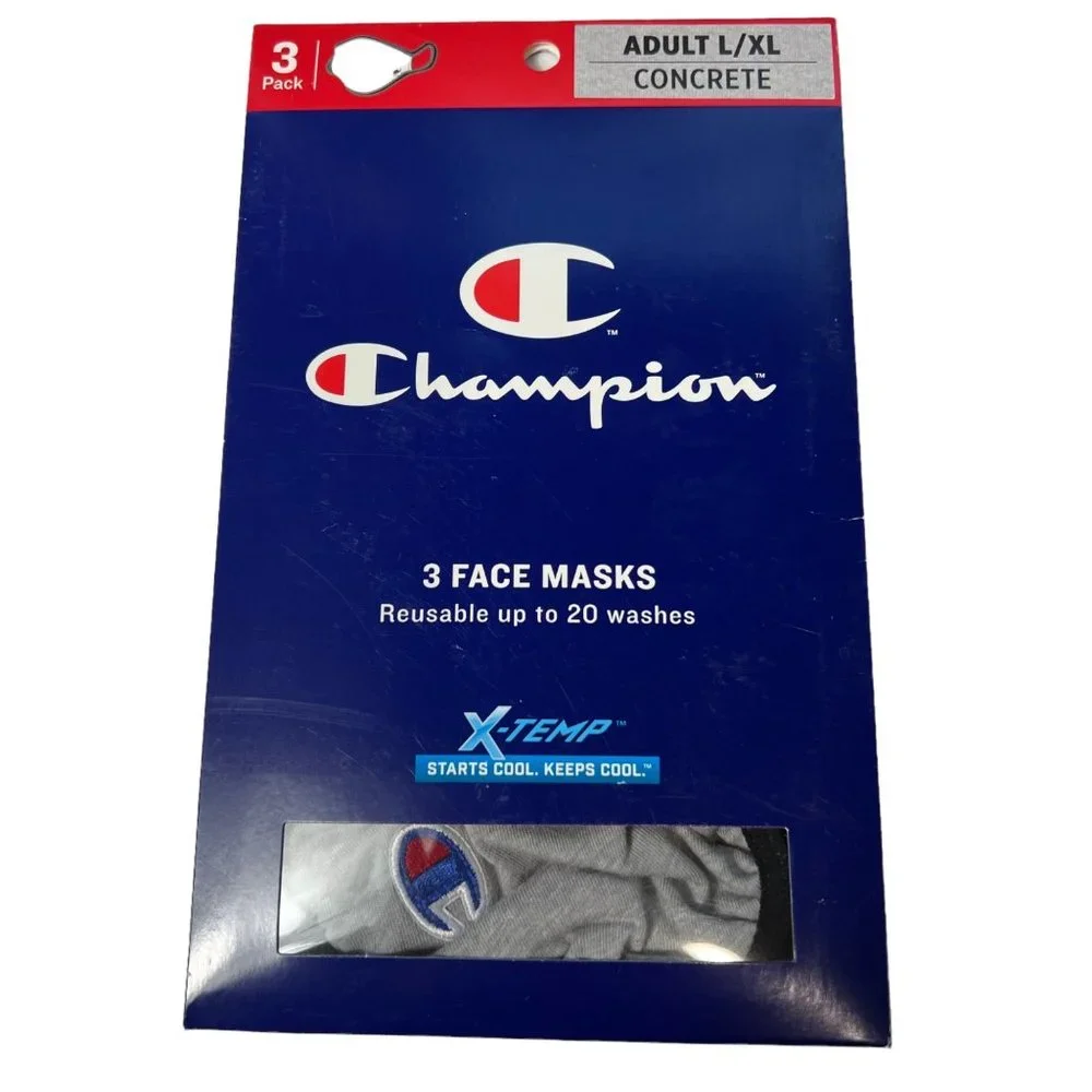 Champion 9 Adult Face Masks 3 Boxes Of‎ 3 Black, Navy, Concrete L/XL Reusable